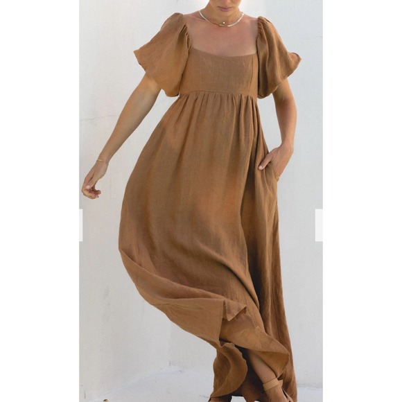 Solia The Label French Riviera Linen Dress in Toffee Size XS - Picture 2 of 15